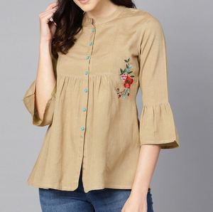 Nueva camisa de manga larga de encaje bordado a rayas azules personalizada, blusa informal, camiseta, ropa de mujer - Product Image 1