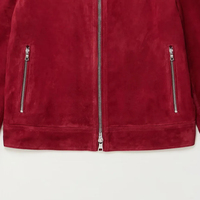 Jaket Kulit Suede Merah Burgundy Pria Custom Grosir dengan Dua Resleting dan Saku Samping, Mantel Streetwear