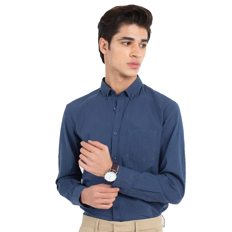 Топ Дизайн Повседневная однотонный синий цвет для мужчин с длинным рукавом Повседневная рубашка на продажу AL-FARAJ по низким ценам