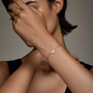 92.5 Silver Gold Polish Bracelet with Zircon <b>Heart</b> Pattern Ethnic & Classic Style for Everyday Wear Occasions - Product Image 3
