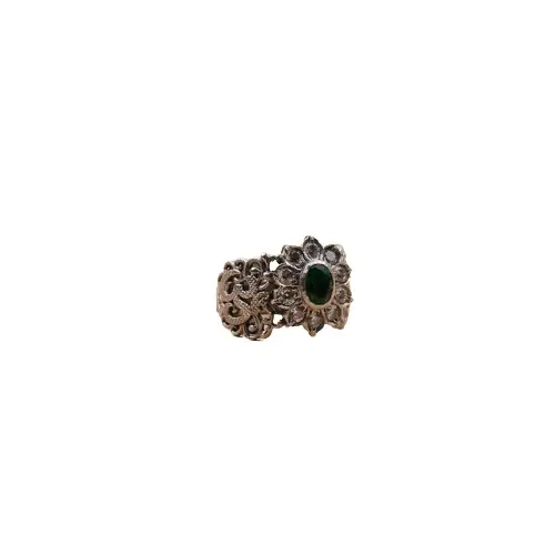 Wholesale Priced Shiny Round Floral Om Pattern Multicolor Stone Studded Oxidised Silver Plated Ring Girls Gift as College Wear