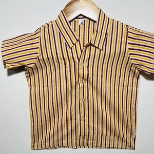Camisa Casual de Algodón Estampada a Rayas para Niños con Cuello |   Camisa de Verano de Manga Corta con Botones - Product Image 1
