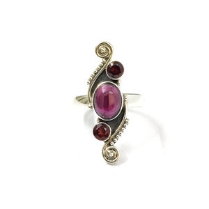 Casual and Fashionable Rose Gold & Gold Plated <b>Garnet</b> <b>Ring</b> 5.8 Grams Bezel Setting Inlay Trendy Style - Product Image 1