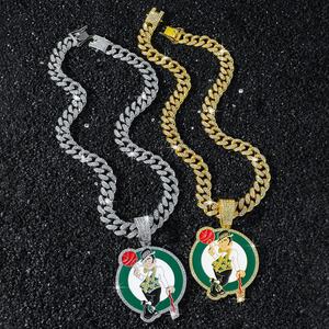 Colgante Personalizado del Campeonato del Equipo de Baloncesto de los Boston Celtics, Estilo Lujoso, Forma de Dibujos Animados, Plata de Ley, Chapado en Rodio, Moissanita - Product Image 2