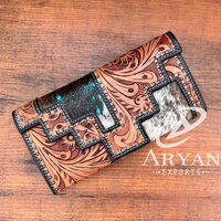 Dompet tangan kulit sapi ukir totol tangan dompet Clutch kulit bulu rancangan antik kartu kredit kulit warna cokelat hadiah dompet uang tunai