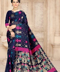 Saree de créateur Miroir de travail à fleurs Tissu en soie douce Impression numérique Couleur marron Sari avec chemisier Vêtement indien - Product Image 3