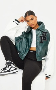 Venta caliente Otoño Invierno Manga de cuero Patchwork Top Moda Chaqueta de cuero Venta caliente Mujeres Varsity Jacket - Product Image 5