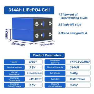 ร้านของฉัน314Ah LiFePO4แบบปริซึมน้ำหนัก3.2V 5-10วัน DDP จัดส่ง DIY 48V 51.2V 16S - Product Image 2