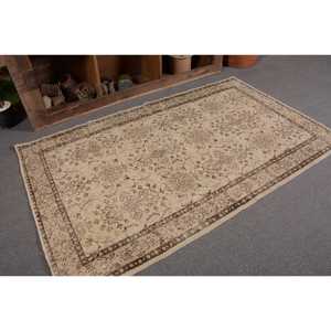 Alfombra turca Vintage de área grande de 3,9x6,6 pies, patrón de retazos marrón beige clásico, Material de lana, respaldo de látex para pasillo de dormitorio - Product Image 5