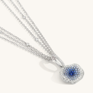 Luxury 18K <b>White</b> Gold Blue Sapphire Diamond Halo Pendant Necklace <b>Square</b> Cushion Charm for Women - Product Image 2