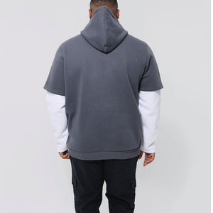 Meilleur matériau coton fait respirant hommes Double manches à capuche High Street Style 100% coton lavé à l'acide à capuche - Product Image 3