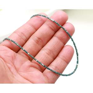 Natural Blue Diamond Cube <b>Beads</b> Necklace Faceted 1.5-2.5mm 925 Sterling <b>Silver</b> 16 Inch Unisex Jewelry Wholesale Supplier - Product Image 2
