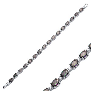 Pulsera de tenis con topacio místico de circonita cúbica de forma redonda, joyería fina artesanal al por mayor para mujer - Product Image 1