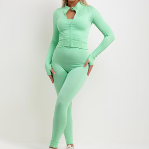 Femmes de haute qualité 3 pièces sans couture haute Stretch entraînement Yoga ensemble 3 pièces haut court sport soutien-gorge Leggings pouce trous couleur unie - Product Image 2