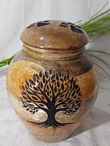 Mangowood <b>Urns</b> for Human Ashes with Engraved Tree Memorial Wooden Keepsake Adult Ashes Funeral <b>Urns</b> with Lid (<b>Large</b>) - Product Image 2