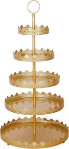 Support à gâteaux de forme ronde à cinq niveaux, avec bords découpés et précieux, présentoir et service de gâteaux de Style luxueux avec anneau de transport - Product Image 2