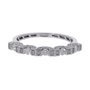 Women's 14K White Gold Rhodium Plated Natural Diamond Ring Brilliant Cut Alternating <b>Square</b> Accents Milgrain Settings Classic - Product Image 1