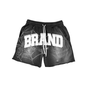Heavyweight 320 GSM cotton fleece acid wash <b>shorts</b> faded black graphic screen print stitched <b>patch</b> logo custom <b>men's</b> <b>shorts</b> - Product Image 5