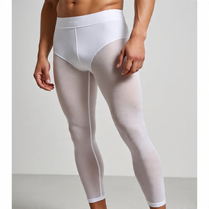 High Waist Workout Leggings With Pockets Men's Quick Dry <b>Jogging</b> Fitness Capri Pants Boys Compression Tight Athletic Legging Men - Product Image 5