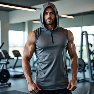 Sudadera con capucha atlética sin mangas para hombre para entrenamiento, correr y trotar, musculosa Camiseta ajustada, capucha para primavera - Product Image 3