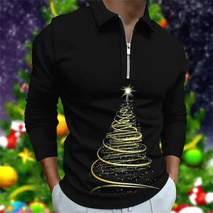 Automne Hiver Nouveaux Vêtements pour Hommes Chemise Polo à Manches Longues avec Fermeture Éclair Impression Numérique Cadeau de Noël Nouvel An Vêtements - Product Image 6