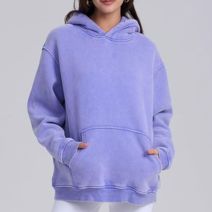 Sudaderas con capucha de lavado ácido de lana para mujer 100% algodón ecológico Casual Vintage servicio OEM Color personalizado - Product Image 2