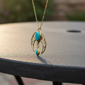 Gold-<b>Crafted</b> Pendant Necklace with Teardrop Turquoise Gemstones - Product Image 3