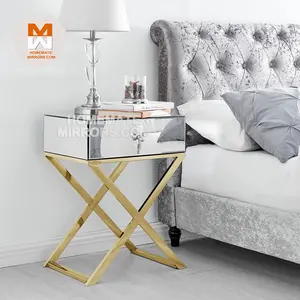 Top Selling Modern Mirrored Bedside Table With Stainless Steel Leg
