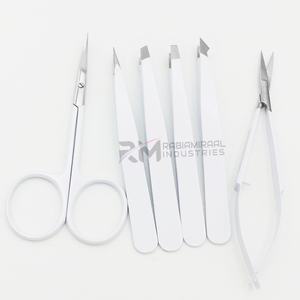 Pinzas para Cejas RMI al Por Mayor, con Recubrimiento en Polvo Blanco/Plateado, Punta de Acero Inoxidable, Juego de 4 Pinzas con Puntas Diferentes - Product Image 1