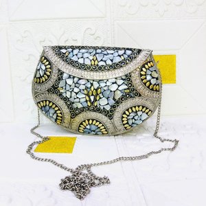 Craftstages International Handcrafted Designer Metal Mosaic Chains <b>Clutch</b> Ladies Multi-Color Box Patterned Flap Evening <b>Bags</b> - Product Image 1