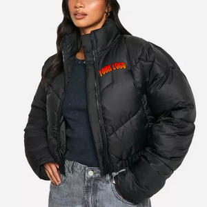 New Arrival Women <b>Crop</b> <b>Puffer</b> <b>Jacket</b> Eco-Friendly Breathable Hooded Cotton Windproof Polyester/Cotton Outerwear Streetwear - Product Image 1
