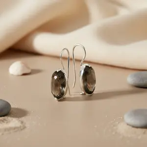 Pendientes de Plata 925 con Cuarzo Ahumado para Mujer, Elegantes y Modernos, Regalo Ideal - Product Image 1