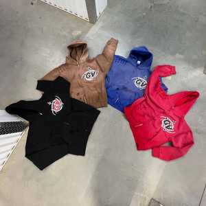 Sweat-shirts épais en coton 100% pour hommes, de haute qualité, surdimensionnés, vintage, délavés au soleil, ourlet brut, coupés, délavés, brodés, avec fermeture éclair - Product Image 6