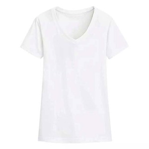 Camiseta de Verano 2026 para Mujer, Cuello en V, Logotipo Personalizado OEM, Diseño Básico Informal, Talla Grande, Manga Corta, Algodón Poliéster Gris, de Fábrica - Product Image 3
