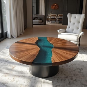 Table à manger/table basse en bois d'acacia et résine, moderne, artisanale, imperméable, personnalisable, table de salon, cadeau de retraite, Diwali - Product Image 4