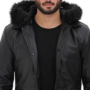 Abrigo largo con capucha de cuero para hombre hecho a medida, moderno y ajustado regularmente, última llegada - Product Image 6