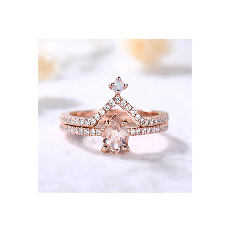 เครื่องประดับทอง14K แหวนขายส่ง Morganite หรูหราการออกแบบใหม่ที่เป็นของแข็งทองแหวนเครื่องประดับปรับกับแหวนเพชรจริง