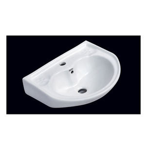 Petit lavabo ovale en céramique blanche suspendu au mur avec support de robinet monotrou pour salle à manger Prix raisonnable du fabricant - Product Image 1
