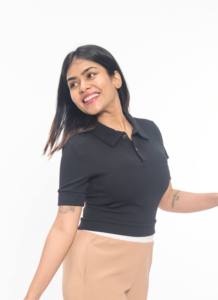 Ensemble décontracté pour femmes haut et pantalon en tricot à col rond et en mélange de polyester de couleur unie - Product Image 4