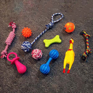 Juguete Ecológico de Goma y Algodón para Perros, Juguete Masticable con Sonido Divertido, en Forma de Hueso y Pelota - Product Image 3