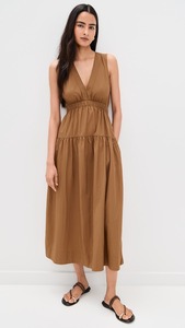 100% เดรสแม็กซี่คอวีแขนกุดสำหรับผู้หญิงผ้าคอตตอนสีพื้นฤดูร้อนเป็นมิตรต่อสิ่งแวดล้อม - Product Image 5