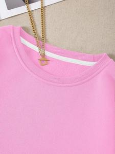 Casual Winter Streetwear Oversized Sweatshirt Light Pink Crewneck Pullover Unisex Heavyweight Fleece Drop Shoulder Loose Fit Top - Product Image 3