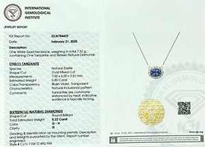 Collier de mariage en or blanc massif 14 carats avec diamants Halo 7x5mm taille ovale tanzanite collier à chaîne réglable cadeau de fiançailles de mariée - Product Image 2