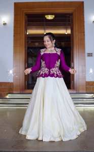 Designer Women's Traditional <b>Peplum</b> <b>Jacket</b> Lehenga Set Embroidered Indian Ethnic Outfit Festive Party Wear Salwar Top Skirt - Product Image 4