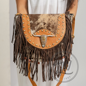 LW Sac à bandoulière vintage en cuir véritable avec pierre pour femmes et filles Look élégant Couleur noir et marron - Product Image 1