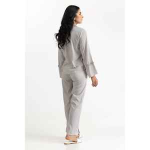 Chemisier noir et blanc mélangé 231-217-060 en tissu doux tissé pour le printemps - Product Image 2