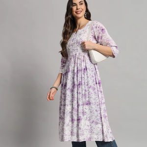 Vestido largo MulMul estampado de verano para mujer, bordado Chikan hecho a mano, silueta recta, vestido de diseño sólido étnico Natural - Product Image 1