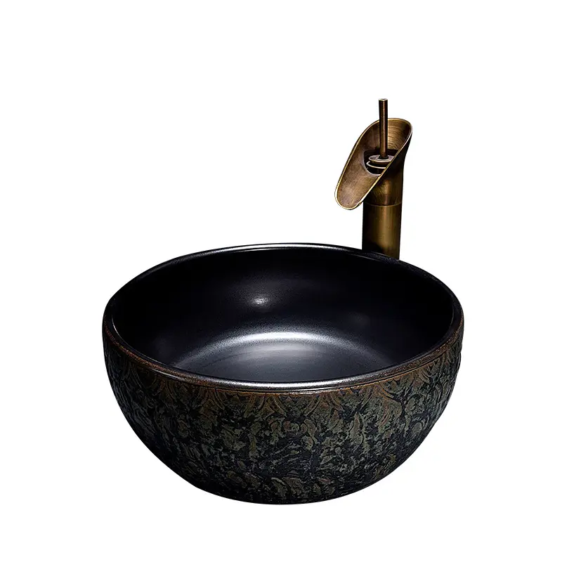 Fabbrica diretta a mano nero marbleze artistico ceramica bagno lavabo per il bagno di casa di lusso arte ceramica lavabo