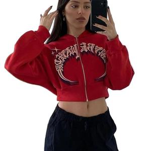 Y2k Aesthetics <b>Red</b> Zip up Hoodies Uniform Women Knitted Autumn Retro Long Sleeve Print Sweatshirt Goth Hip Hop <b>Jacket</b> Streetwear - Product Image 3