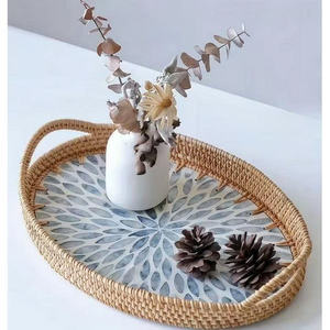 Bandeja para servir con asas, bandeja decorativa de concha de mimbre de ratán, platos para el hogar, cocina, mesa de sala de estar - Product Image 1